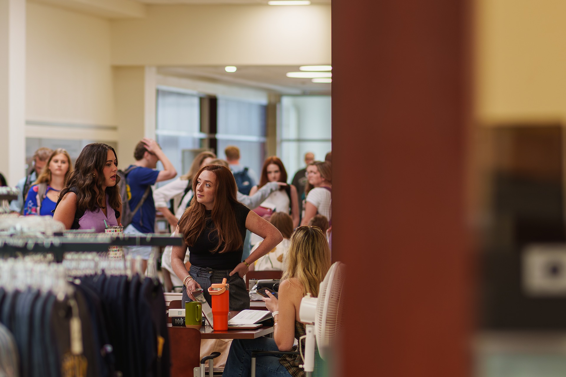 WVU Law students and faculty mingle in the main entrance corridor during the first week of the fall semester.