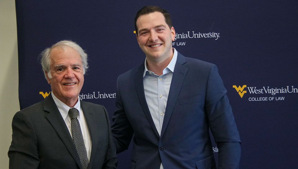 WVU Law student Dan Granfield with 2022 Professor of the Year Vince Cardi