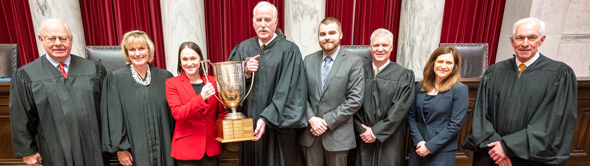 WVU Law 2022 Baker Cup finalists, Dean Rinehart, and WV Supreme Court justices