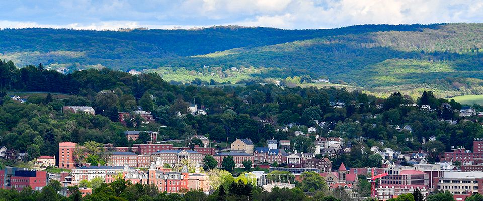 WVU downtown campus and surrounding hills